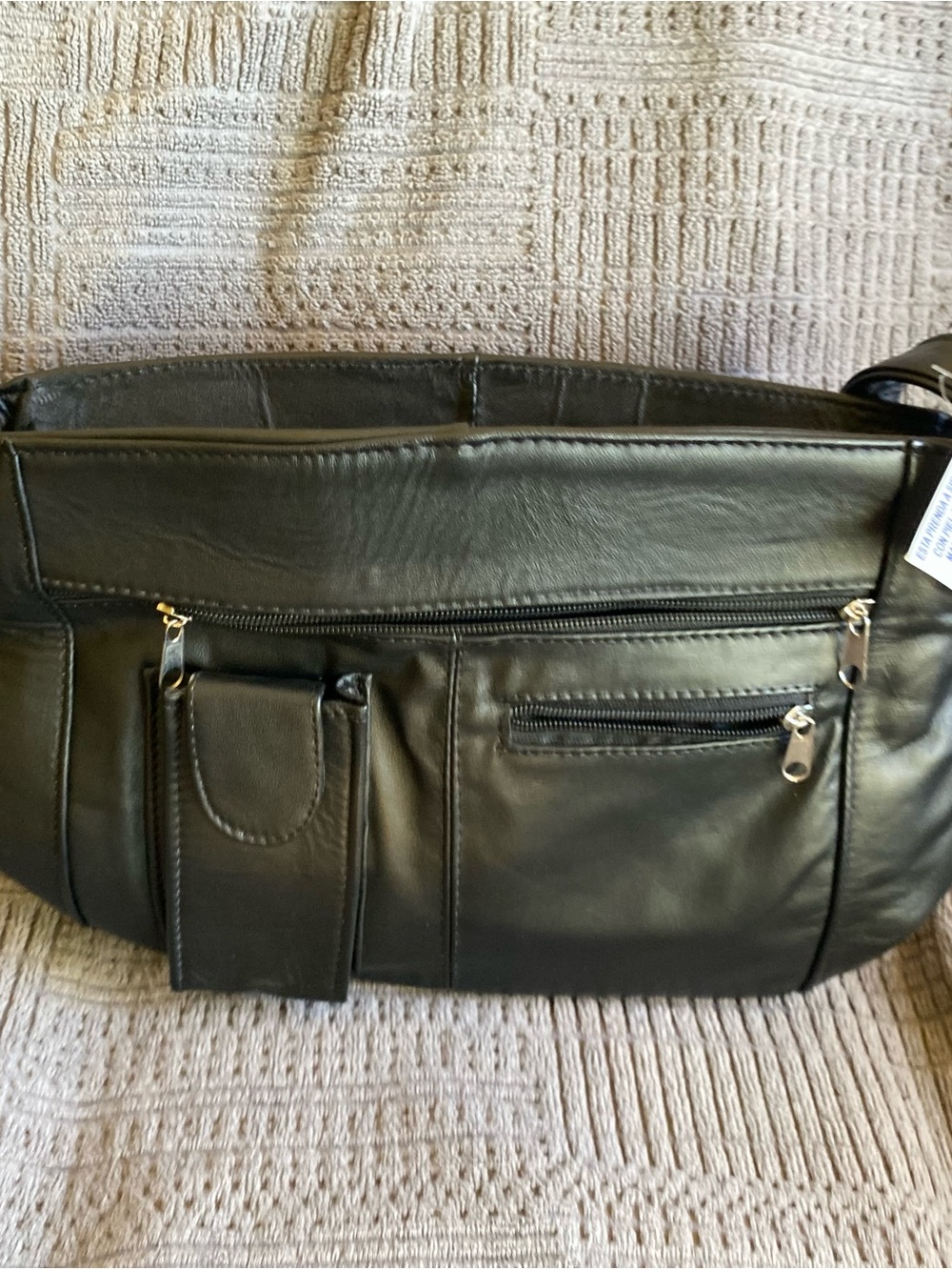 Women’s Black Leather Crossbody Bag with Multiple Front Pockets